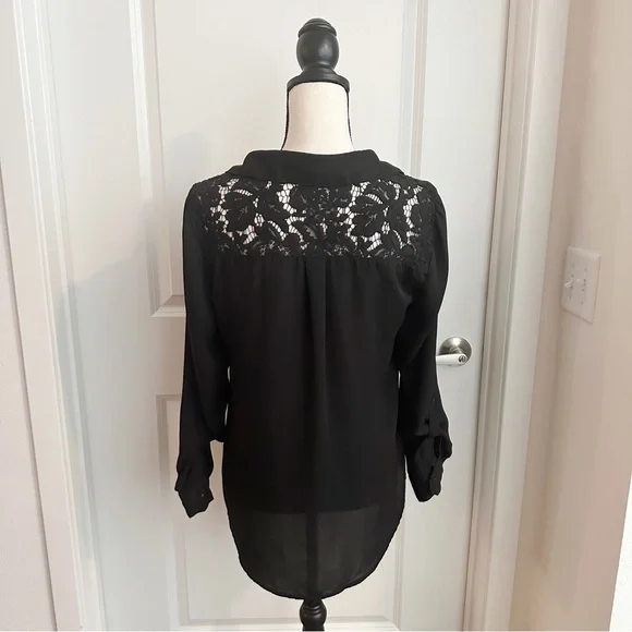 Roz&Ali Lace Black Llng Sleeve Button Up Blouse - Picture 4 of 7